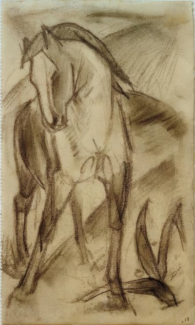 Cavalo jovem na paisagem de montanha de Franz Marc